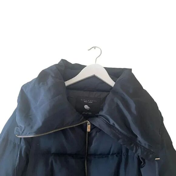 Zara Woman Black Coat Collared Long Sleeve Full Zip Parka Down Winter Jacket L - Picture 2 of 13